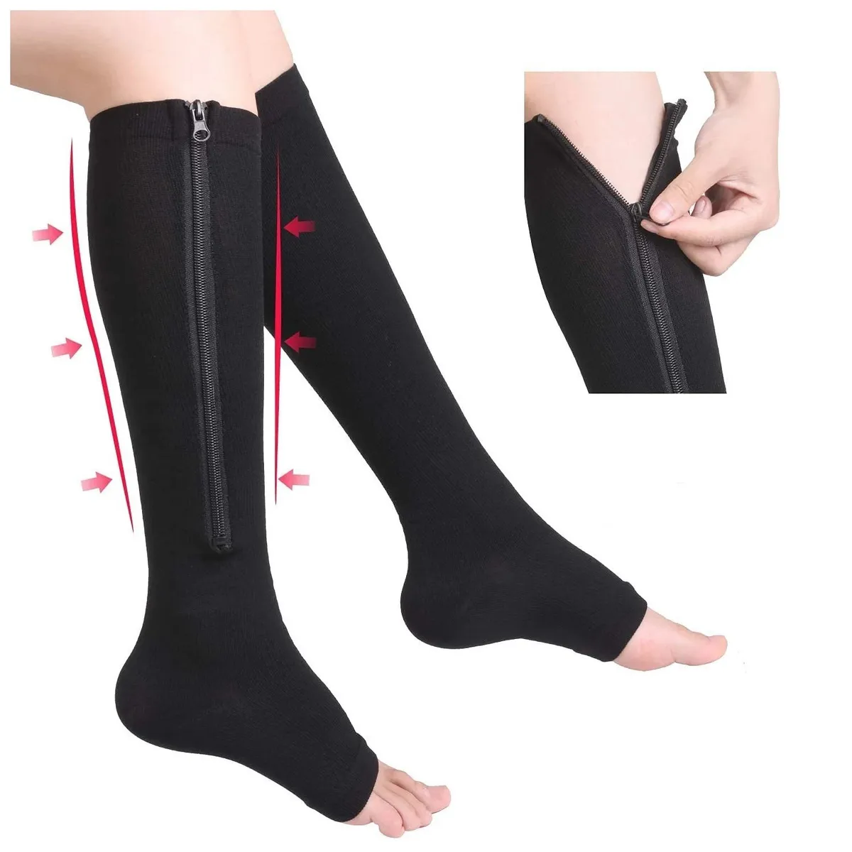 GENERICO - Medias de Compresión Negro Talla L-XL  - Con cierre reforzado - el par