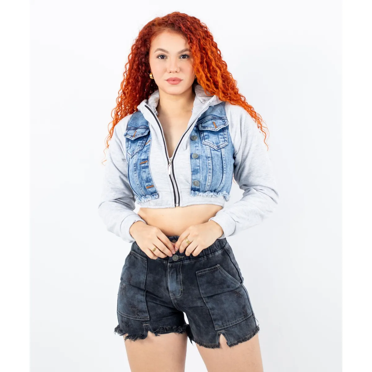 BENCUS JEANS - Casaca Corta de Jean y French terry Mujer