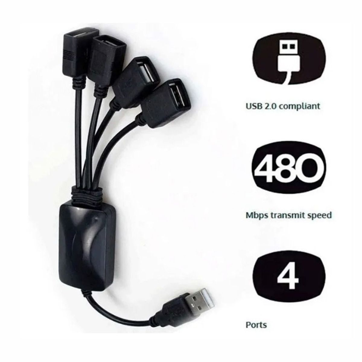 KLIP XTREME - HUB USB 2.0 de 4 puertos tipo PULPO para PC o MAC - negro