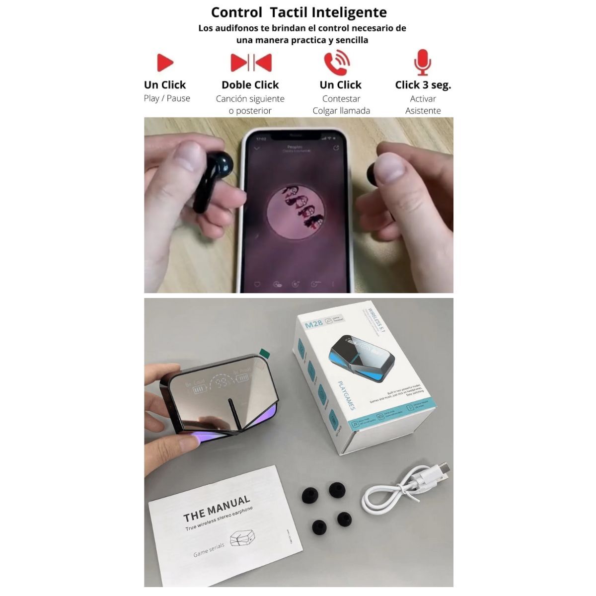 TWS - Auricular Inalambrico M28 Hasta 8H Full Music