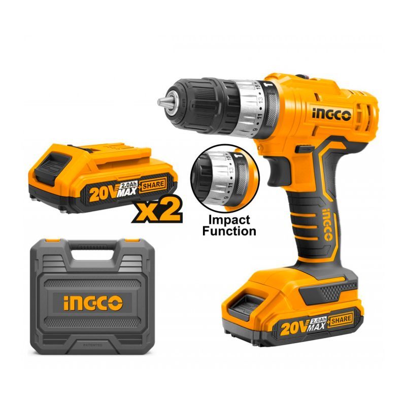 INGCO TOOLS - TALADOR ATORNILLADOR PERCUTOR LITIO 20V 2AH CIDLI20012