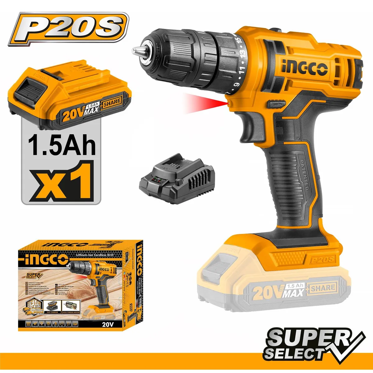 INGCO TOOLS - TALADRO ATORNILLADOR 20V  1BAT 1.5 AH  CARG CDLI20051