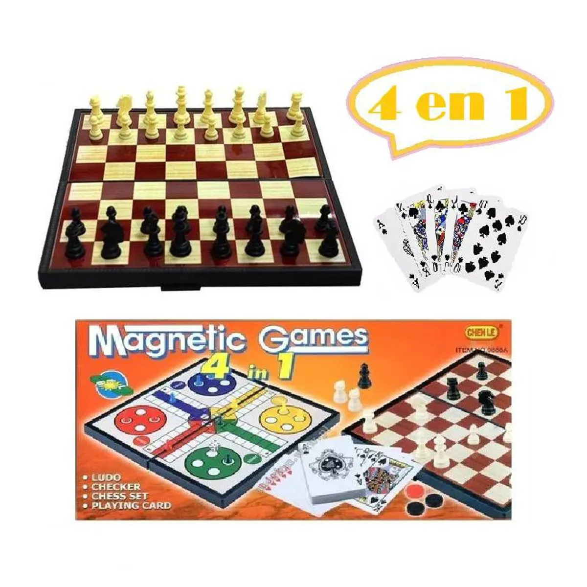 GENERICO - Tablero Ajedrez 4 en 1 Imantado con Caja de Casino Rojo