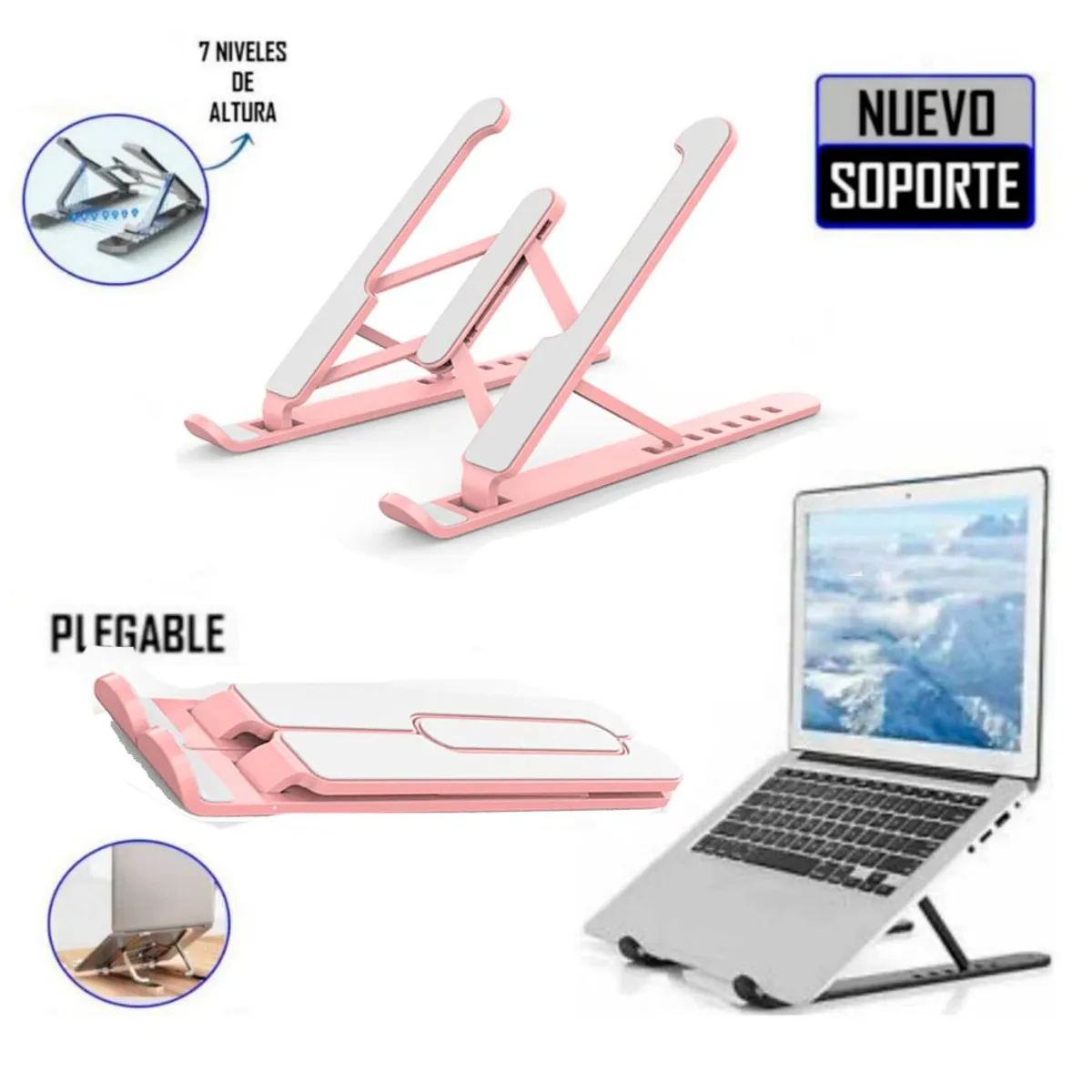 GENERICO - Soporte Para Laptop Notebook Premium Plegable Antideslizante - Rosado