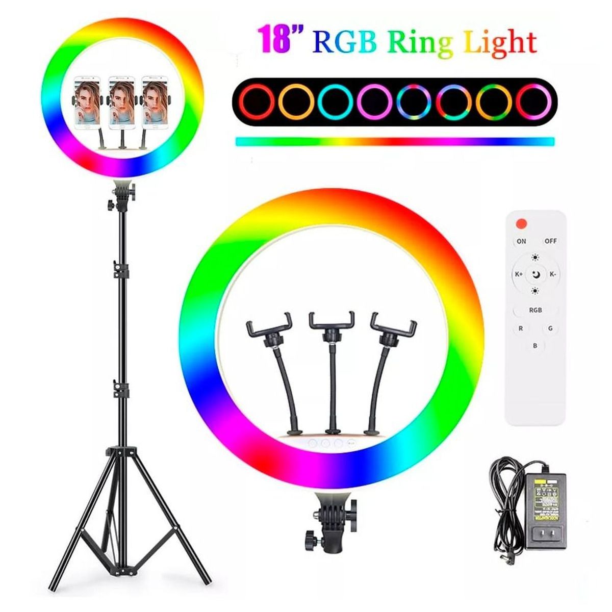GENERICO - Aro De Luz Profesional Rgb Multicolor De 45 Cm + Tripode 2.10 m