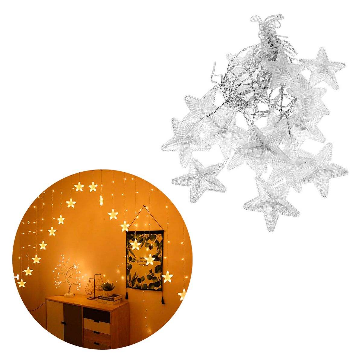 BUYPAL - Guirnalda Estrellas LED Navidad Caída En V Calido