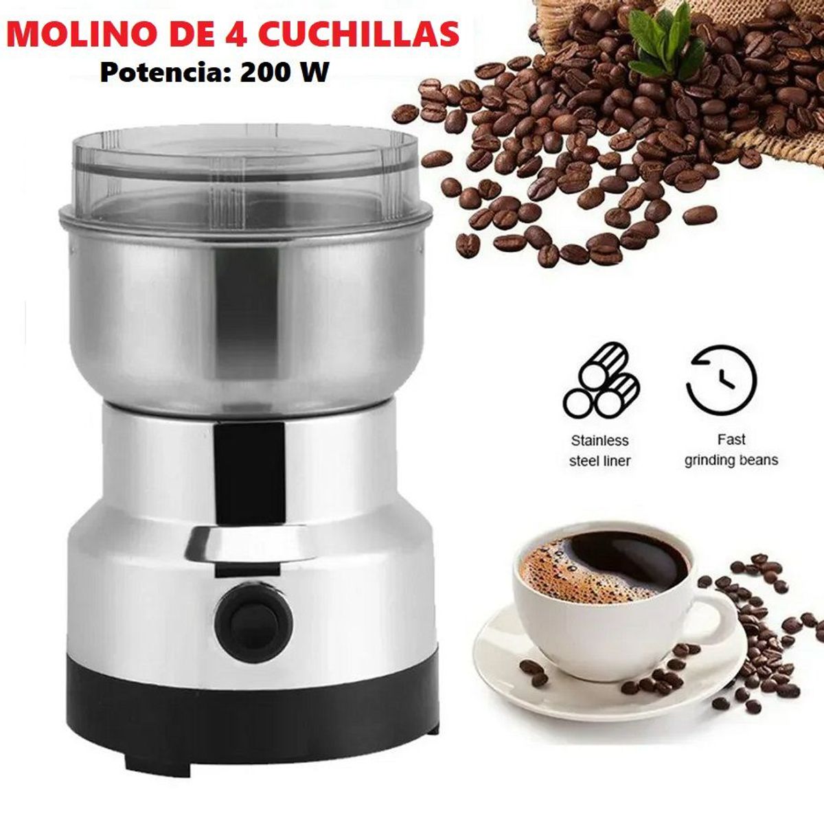 GENERICO - Molino eléctrico para granos moledor de café  4 cuchillas