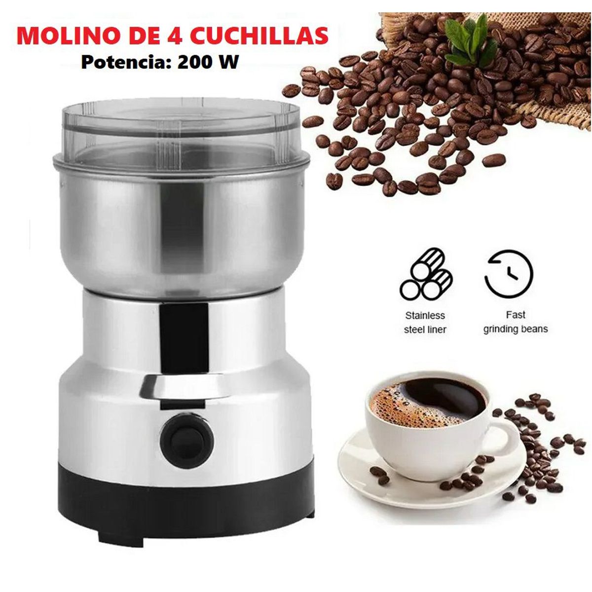 GENERICO - Molino eléctrico para granos moledor de café  4 cuchillas