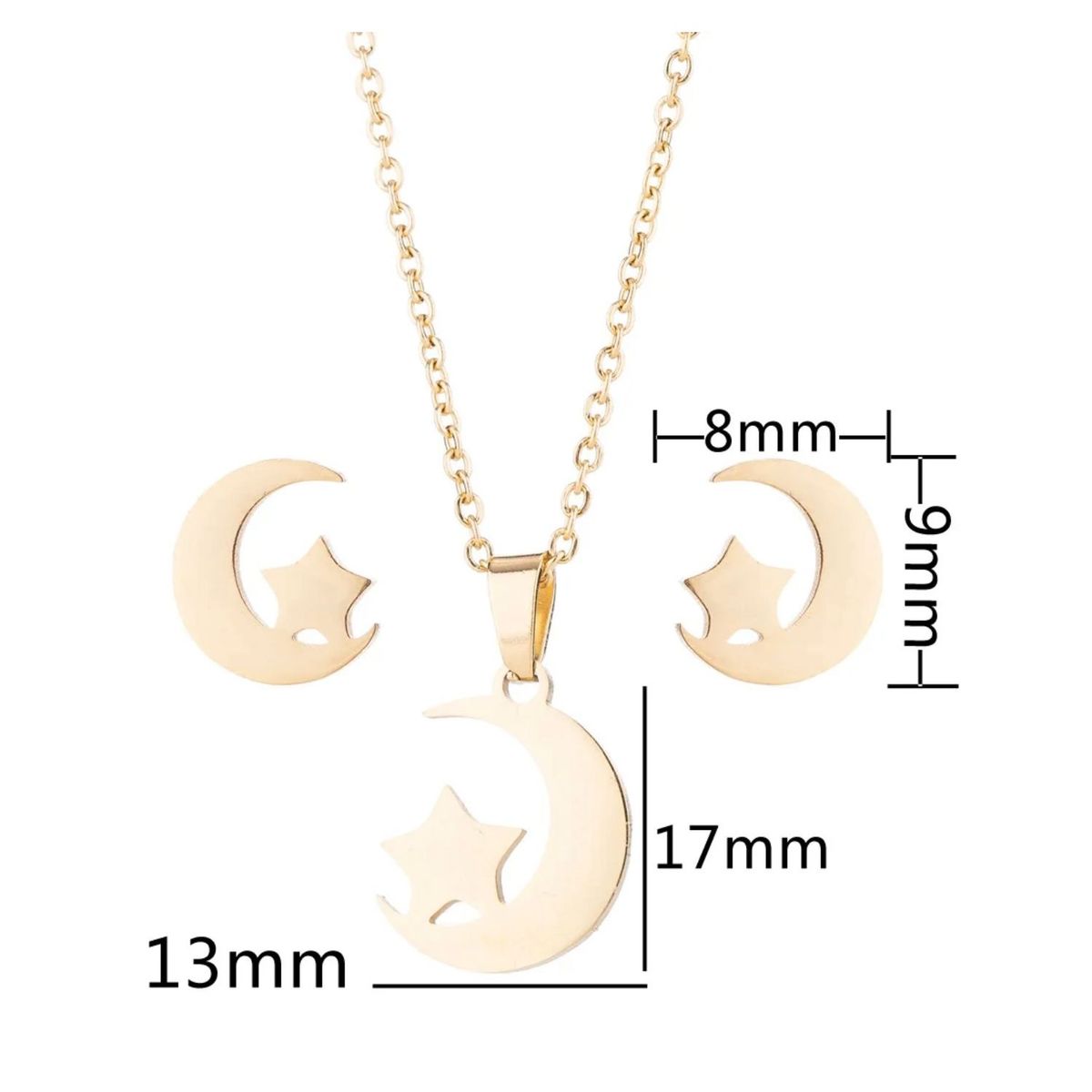GENERICO - Collar y pendientes con colgante de luna estrella de acero inoxidable