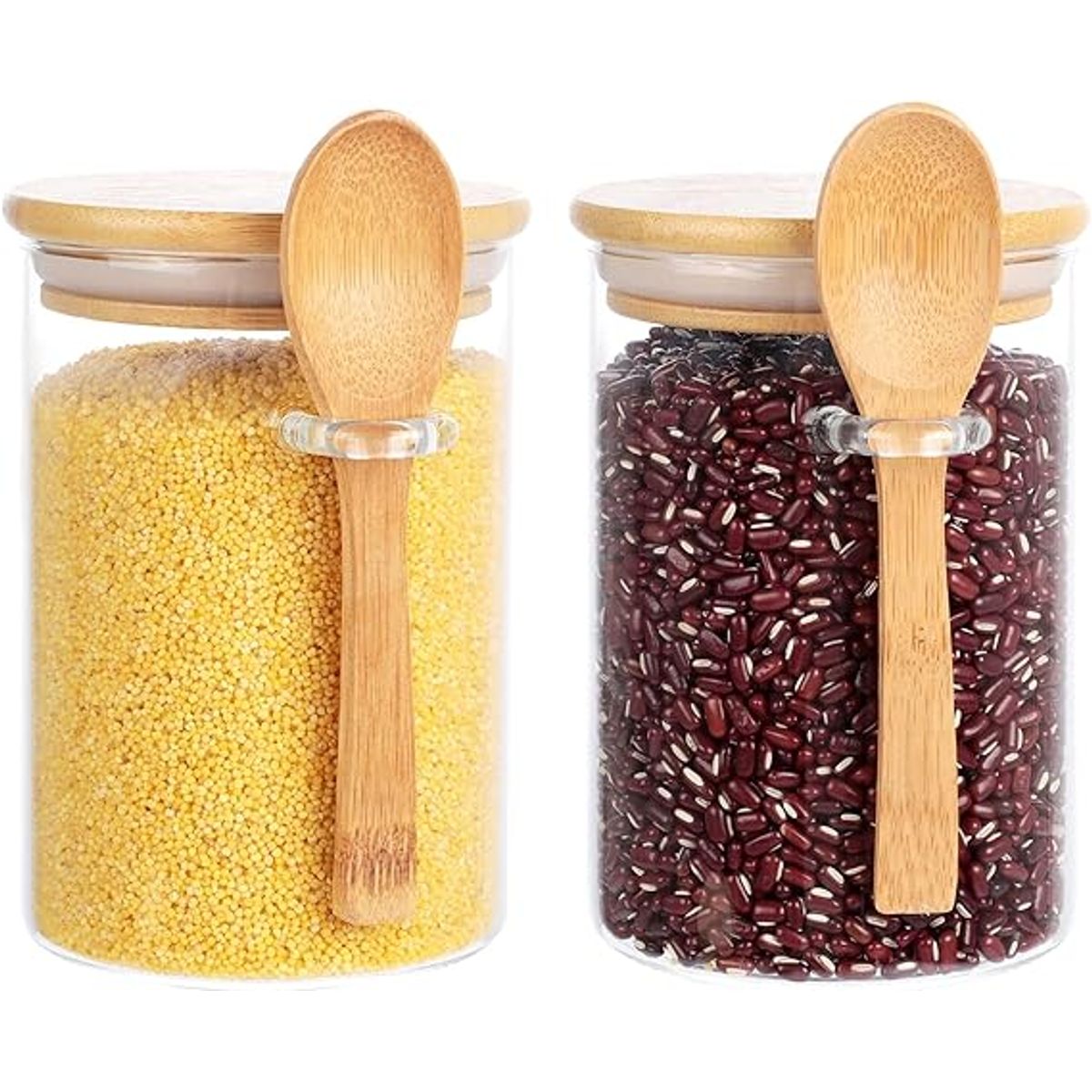 GENERICO - Frasco de vidrio x2 hermético bambú con cucharita