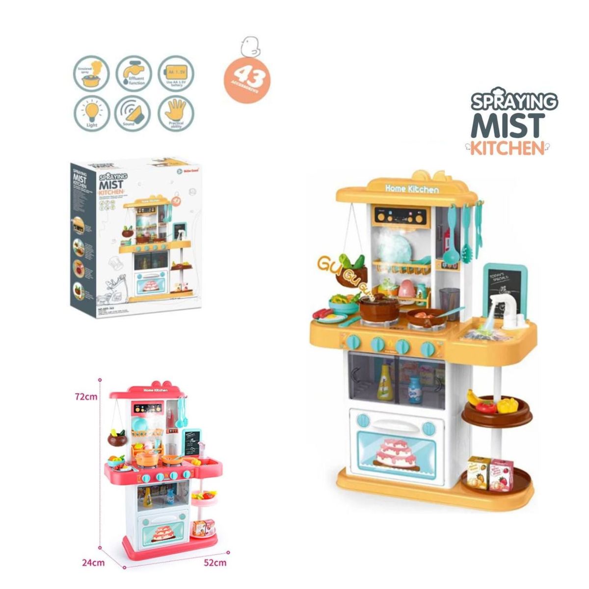 GENERICO - Cocina Kitchen 43 Piezas Luces y Musical 72cm Alto