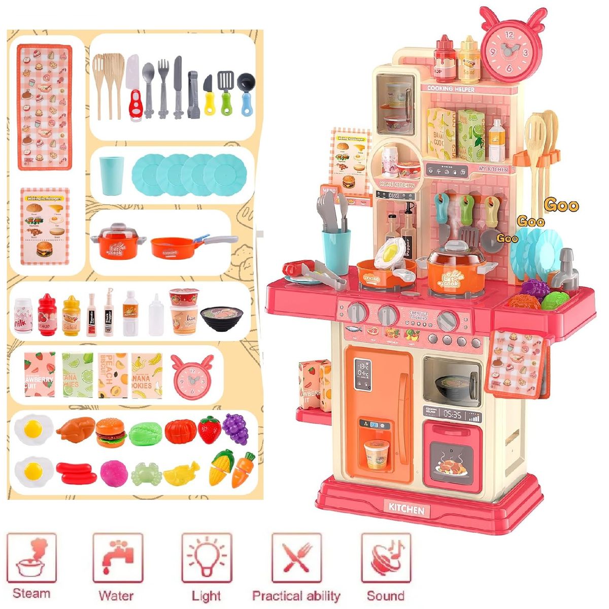 GENERICO - Cocina Kitchen 42 Piezas Luces y Musical 63cm Alto