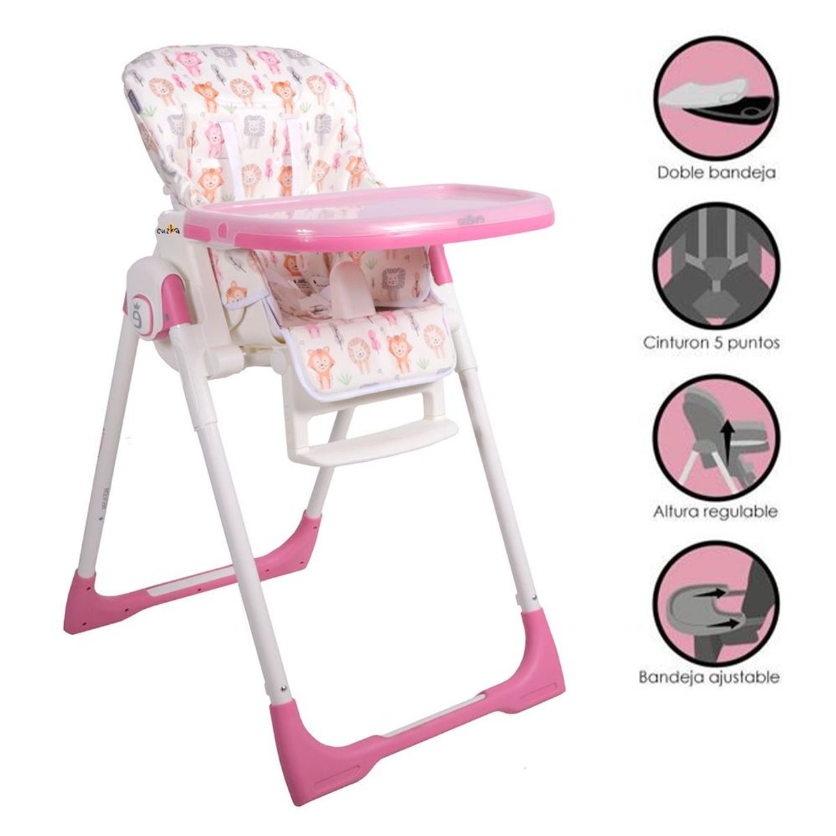 EVEZO - Silla de Comer Graduable para Bebé »NELLY» Pink