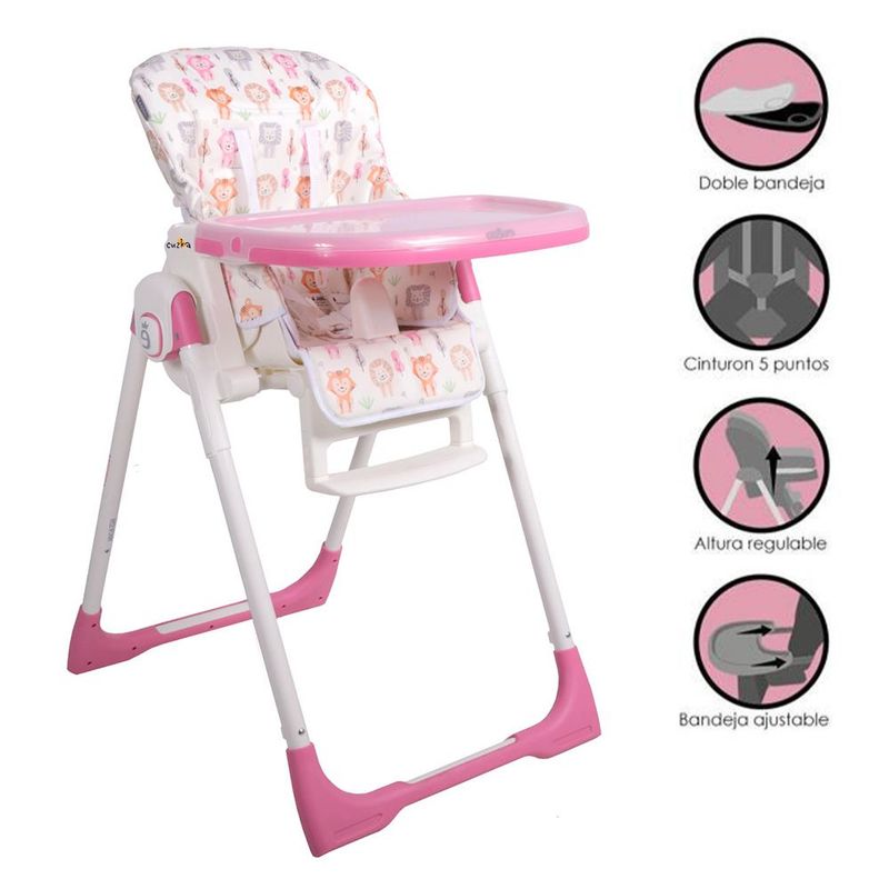 EVEZO - Silla de Comer Graduable para Bebé »NELLY» Pink