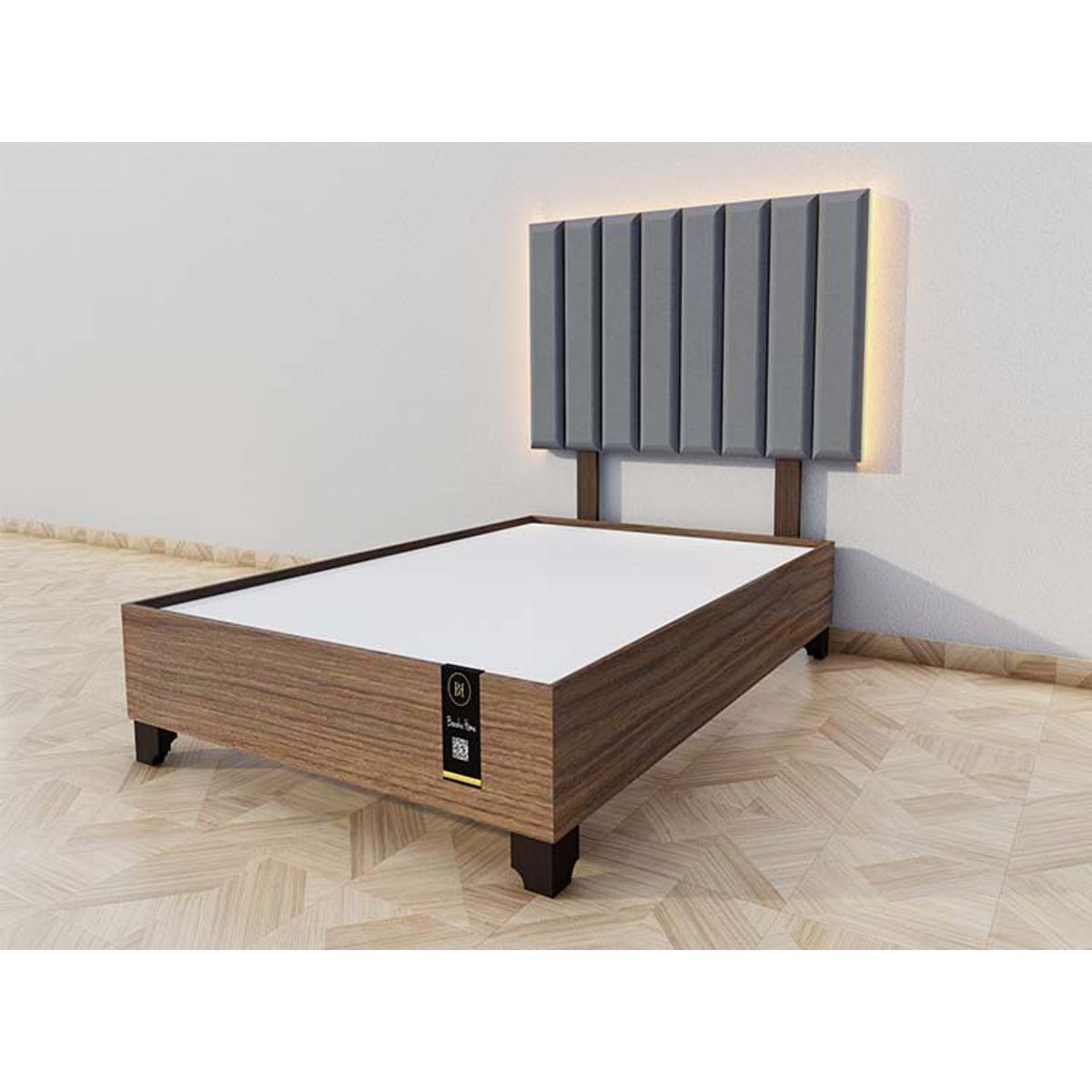 BARAKA HOME - Dormitorio Enns + Cabecera Led Córdoba 1.5 plz - Gis Oscuro y Catania