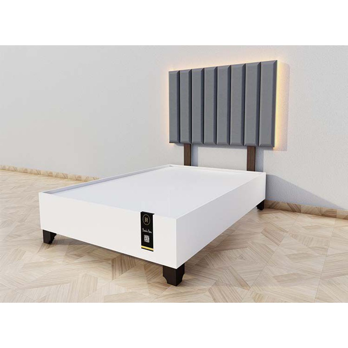 BARAKA HOME - Dormitorio Enns + Cabecera Led Córdoba 1.5 plz - Gris Oscuro y BLanco