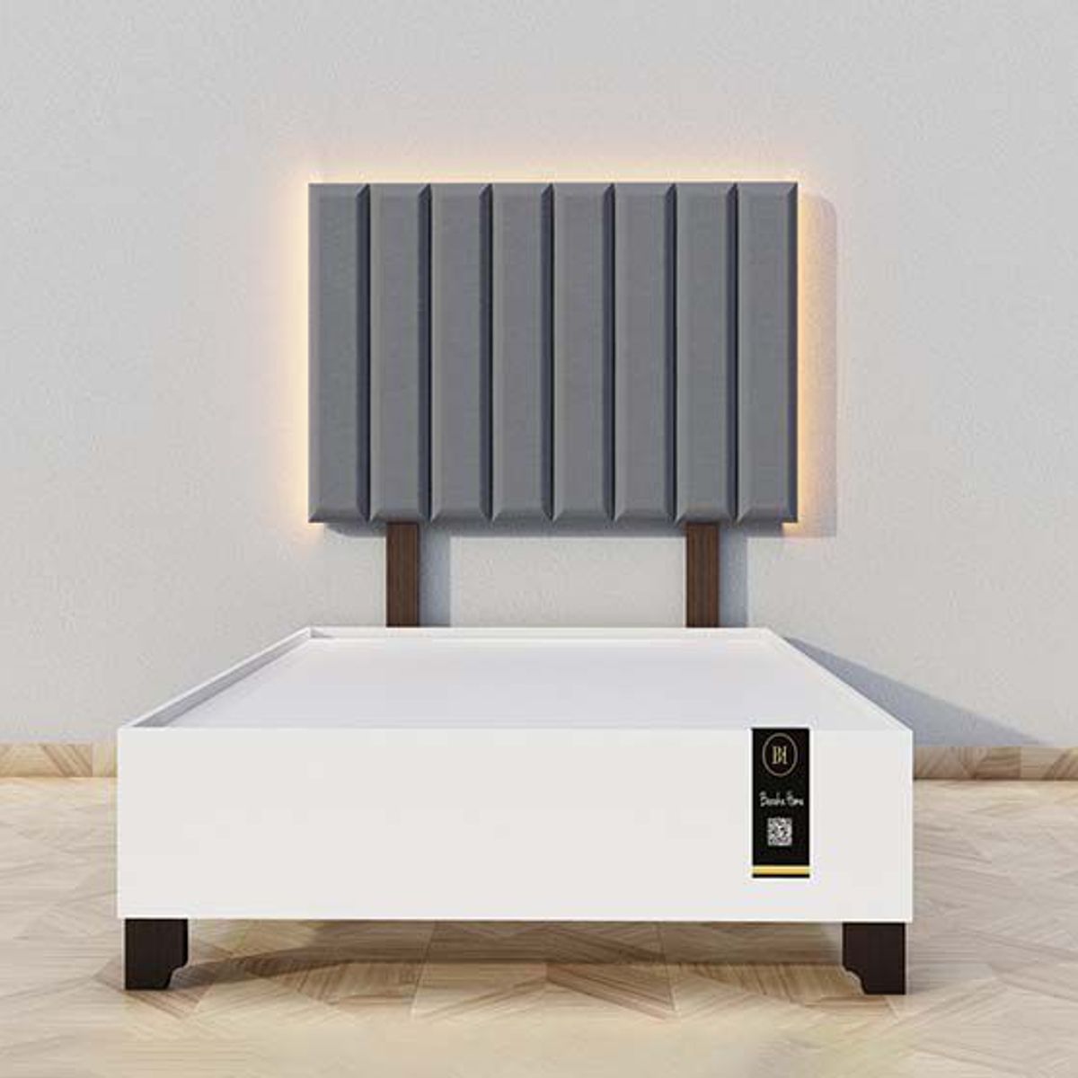 BARAKA HOME - Dormitorio Enns + Cabecera Led Córdoba 1.5 plz - Gris Oscuro y BLanco