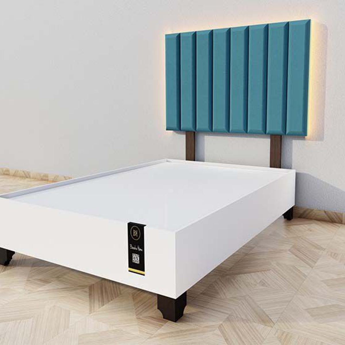BARAKA HOME - Dormitorio Enns + Cabecera Led Córdoba 1.5 plz - Cobalto y Blanco