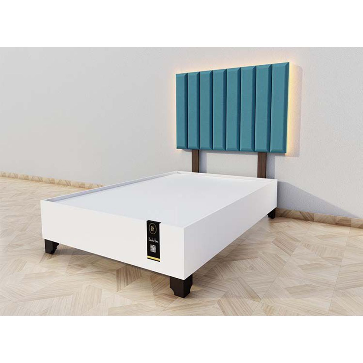 BARAKA HOME - Dormitorio Enns + Cabecera Led Córdoba 1.5 plz - Cobalto y Blanco