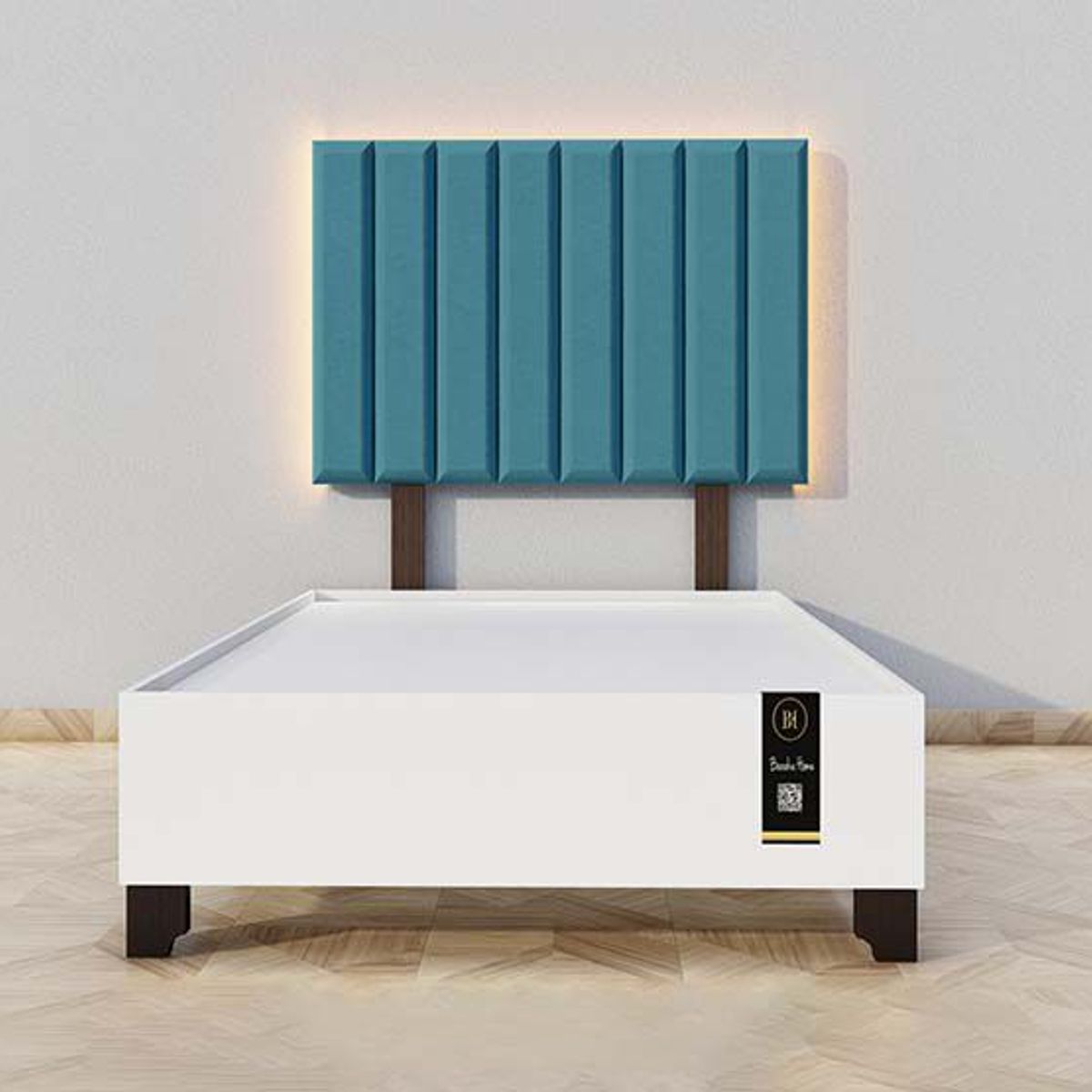 BARAKA HOME - Dormitorio Enns + Cabecera Led Córdoba 1.5 plz - Cobalto y Blanco