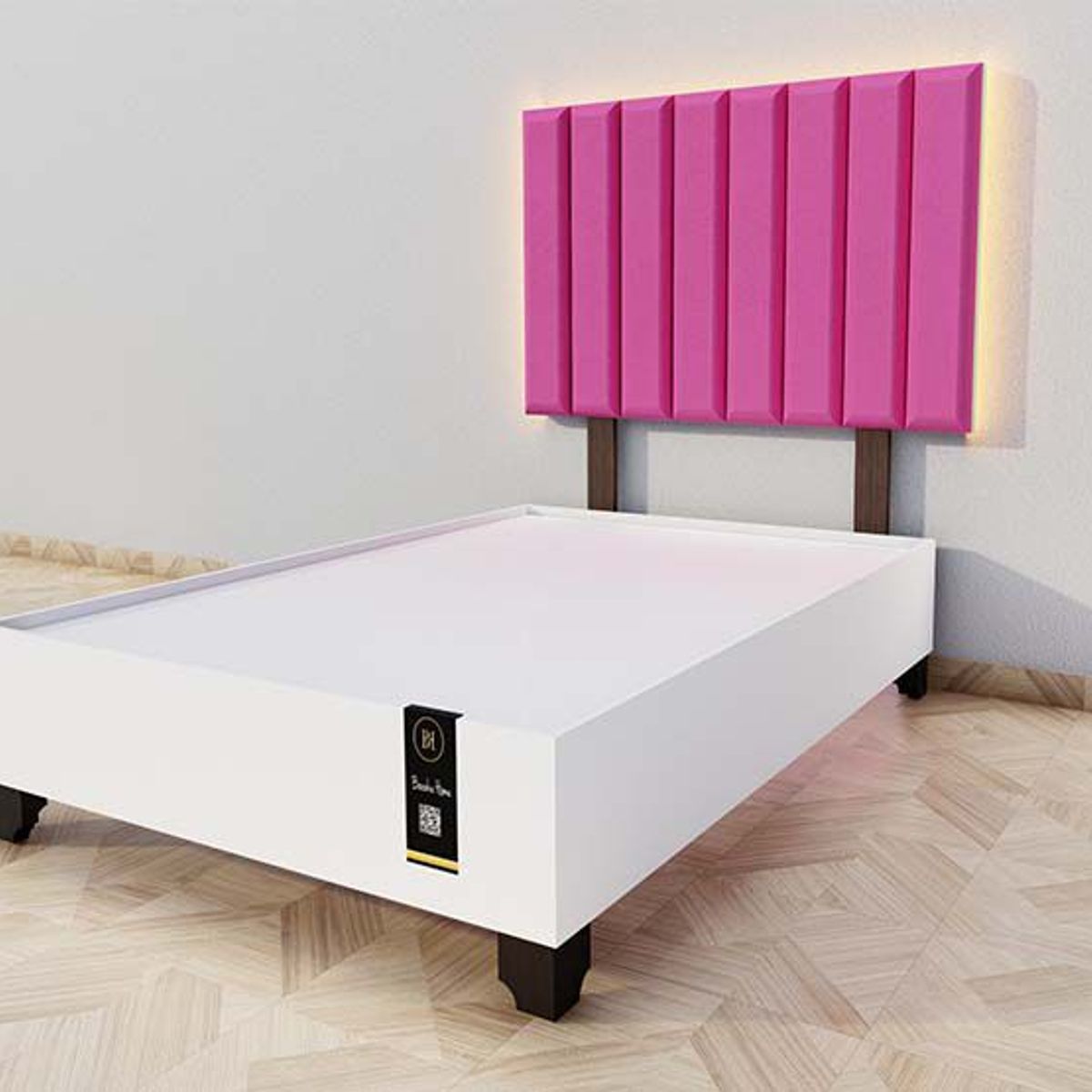 BARAKA HOME - Dormitorio Enns + Cabecera Led Córdoba 1.5 plz - Fucsia y Blanco