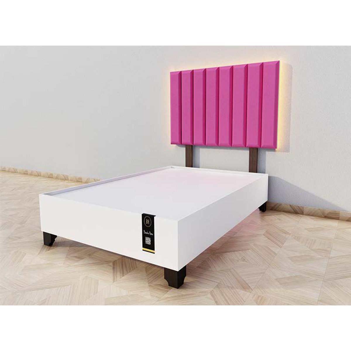 BARAKA HOME - Dormitorio Enns + Cabecera Led Córdoba 1.5 plz - Fucsia y Blanco