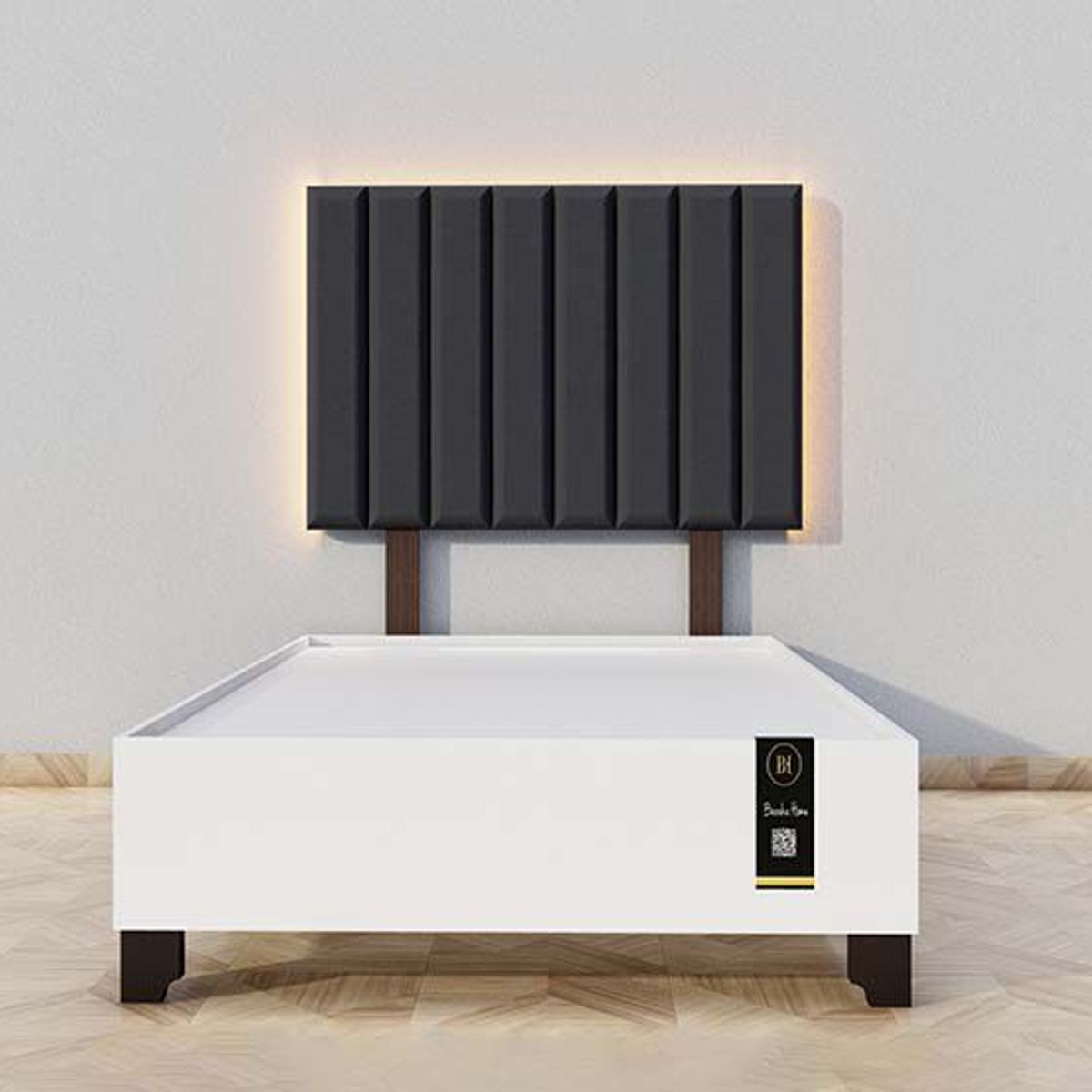 BARAKA HOME - Dormitorio Enns + Cabecera Led Córdoba 1.5 plz - Negro y Blanco