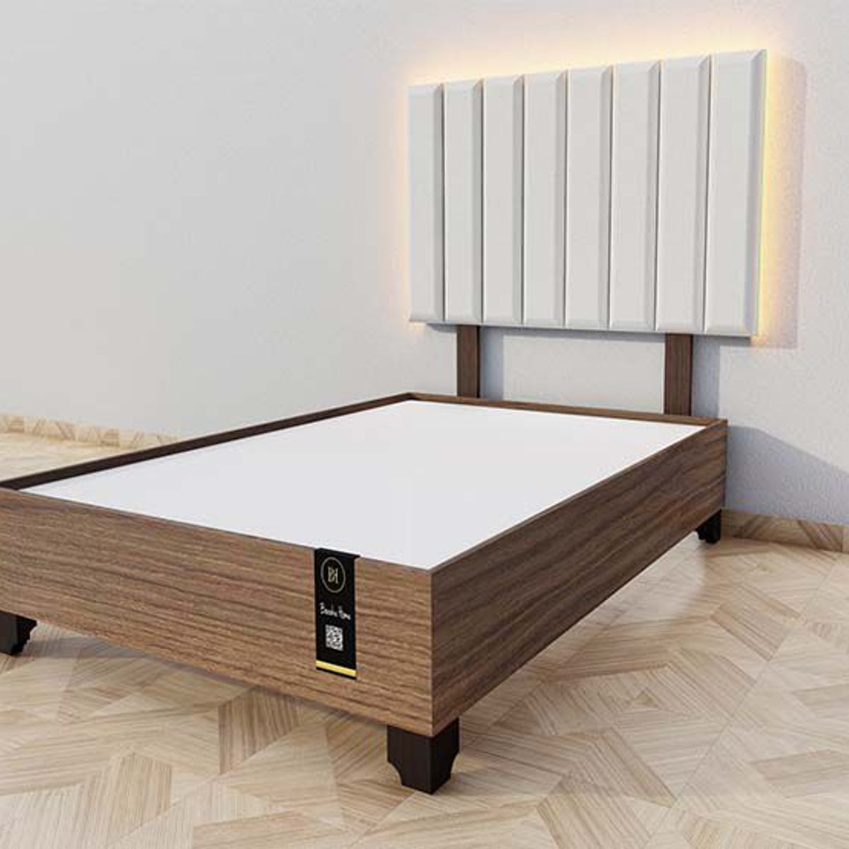 BARAKA HOME - Dormitorio Enns + Cabecera Led Córdoba 1.5 plz - Beige Claro y Catania