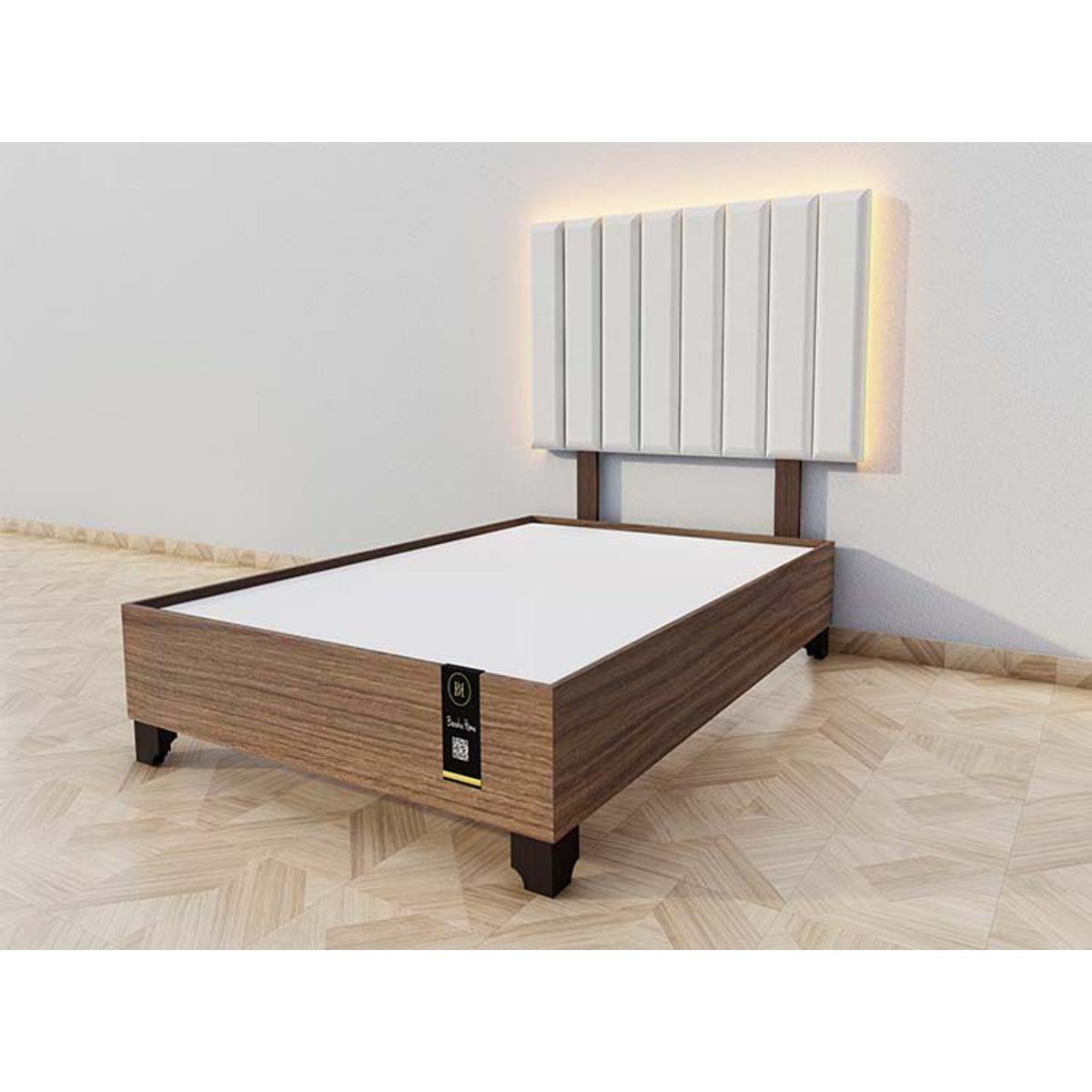BARAKA HOME - Dormitorio Enns + Cabecera Led Córdoba 1.5 plz - Beige Claro y Catania