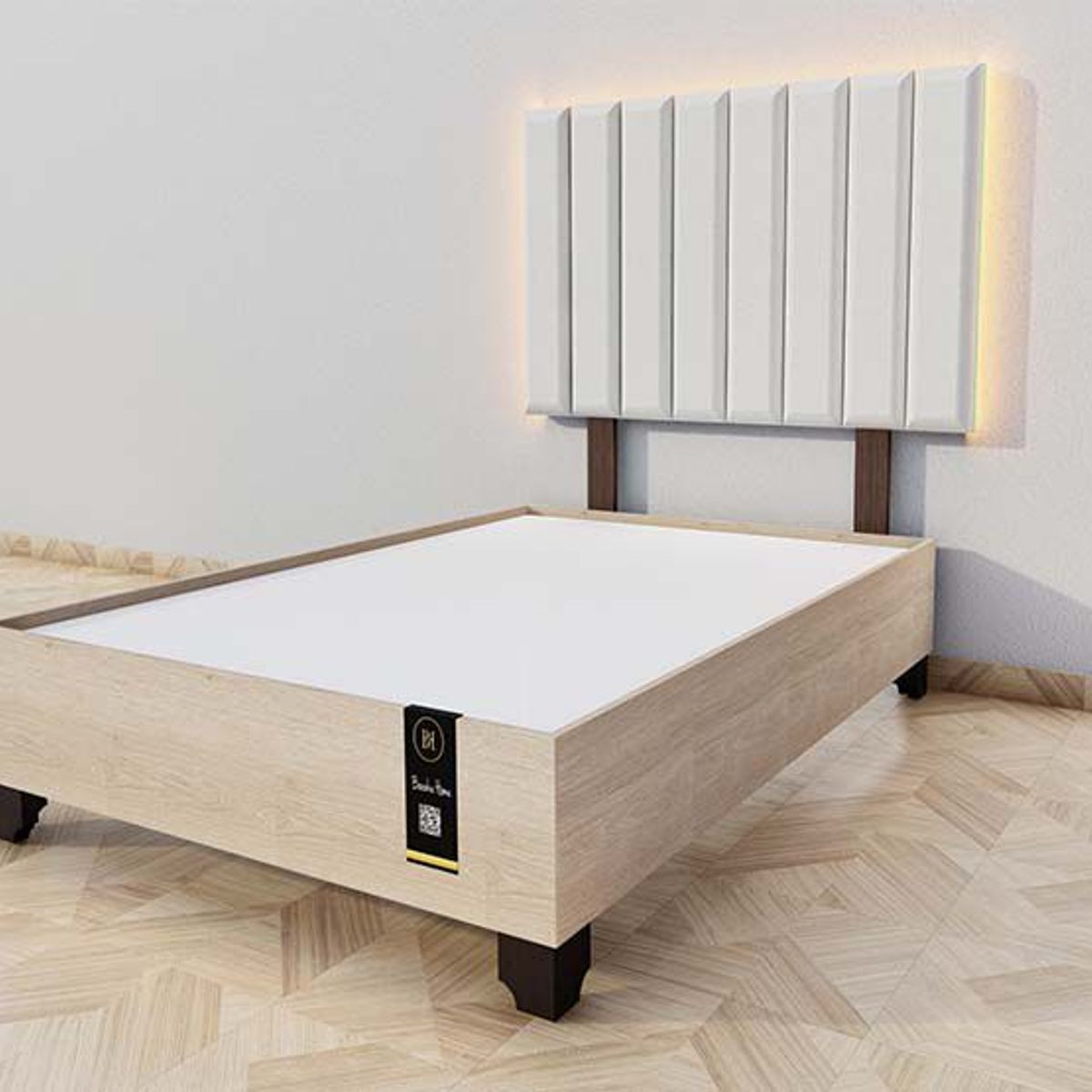 BARAKA HOME - Dormitorio Enns + Cabecera Led Córdoba 1.5 plz - Beige Claro y Damasco