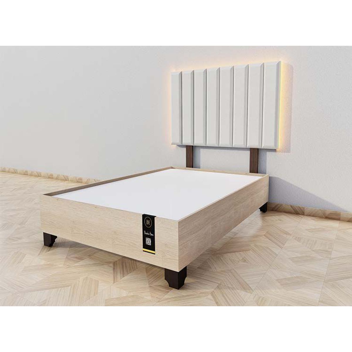 BARAKA HOME - Dormitorio Enns + Cabecera Led Córdoba 1.5 plz - Beige Claro y Damasco
