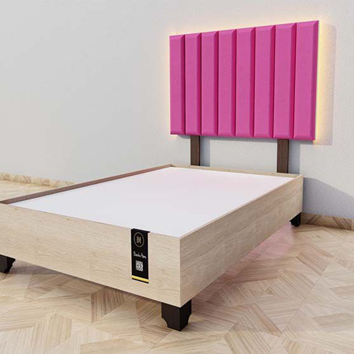 BARAKA HOME - Dormitorio Enns + Cabecera Led Córdoba 1.5 plz - Fucsia y Damasco