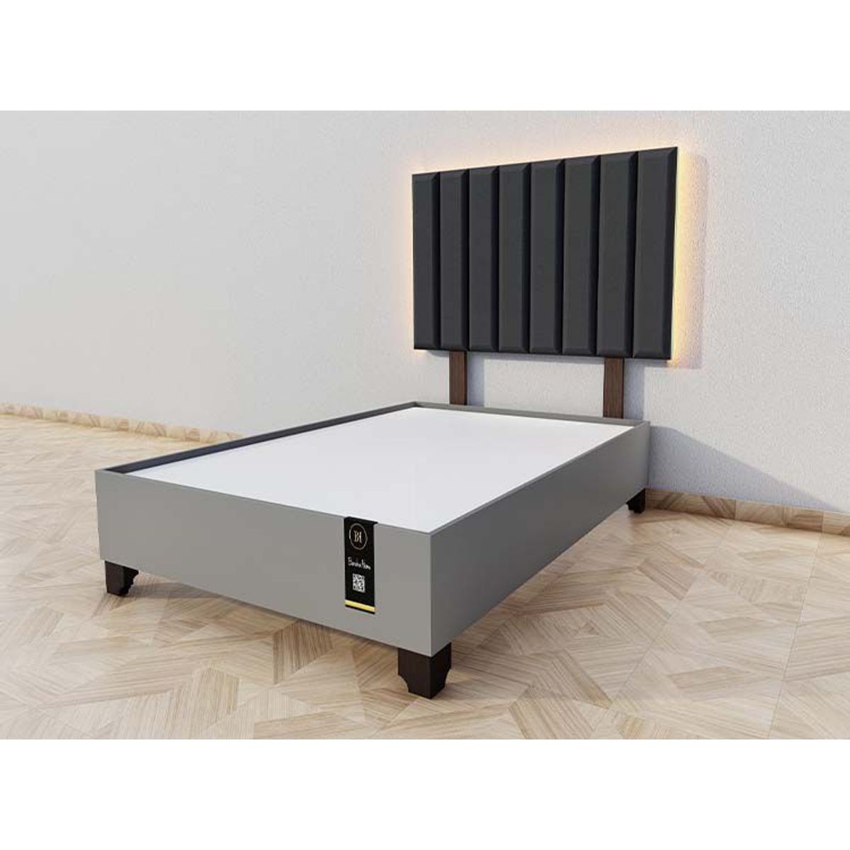 BARAKA HOME - Dormitorio Enns + Cabecera Led Córdoba 1.5 plz - Negro y Gris Grafito