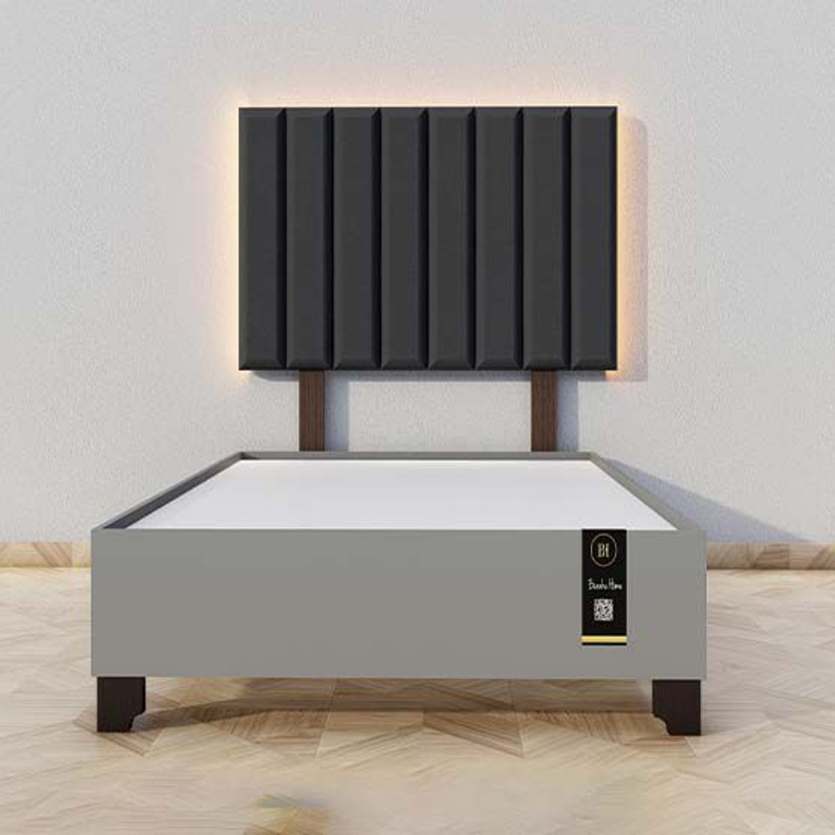 BARAKA HOME - Dormitorio Enns + Cabecera Led Córdoba 1.5 plz - Negro y Gris Grafito