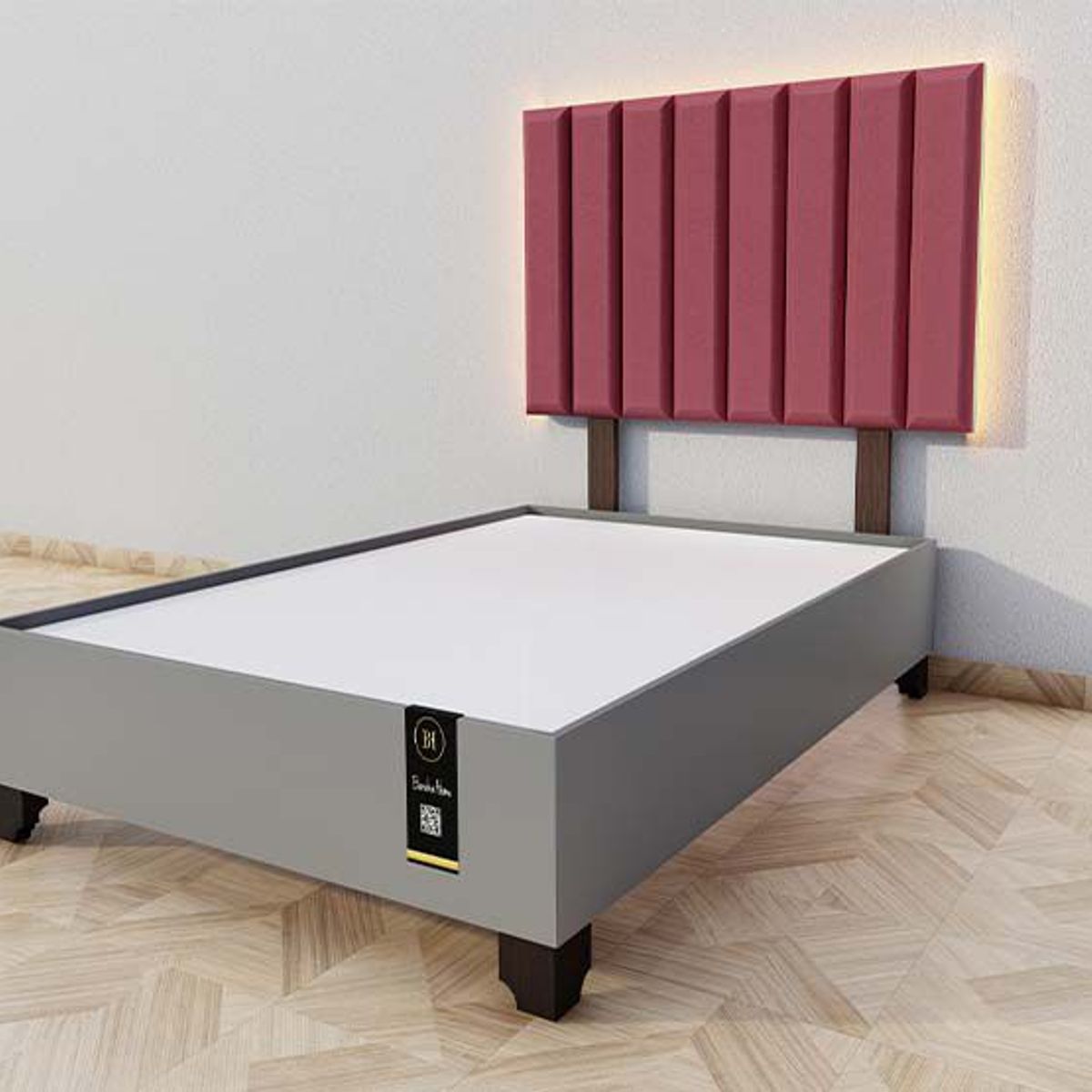 BARAKA HOME - Dormitorio Enns + Cabecera Led Córdoba 1.5 plz - Vino y Gris Grafito