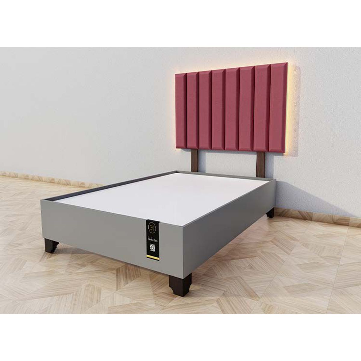 BARAKA HOME - Dormitorio Enns + Cabecera Led Córdoba 1.5 plz - Vino y Gris Grafito