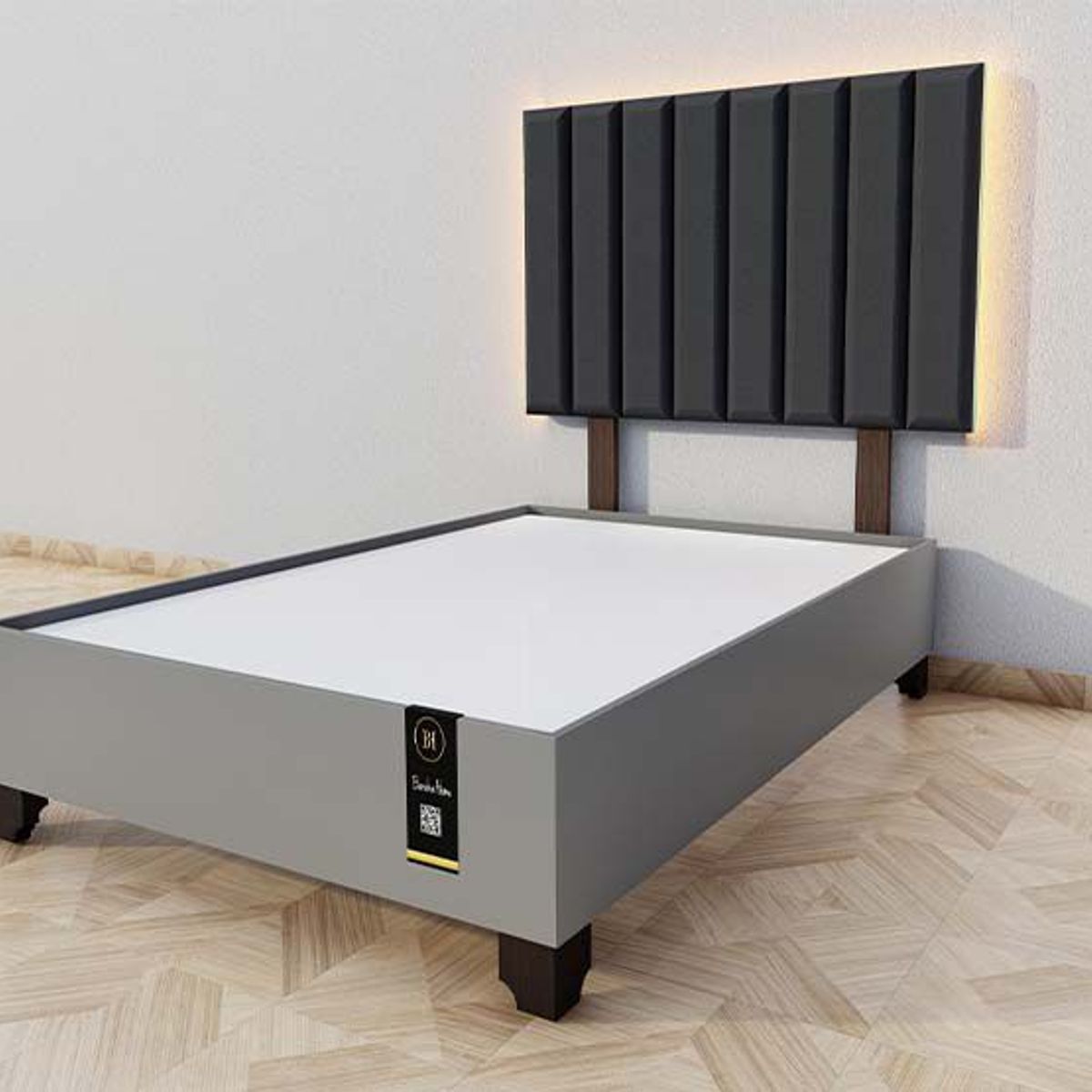 BARAKA HOME - Dormitorio Enns + Cabecera Led Córdoba 2 plz - Negro y Gris Grafito