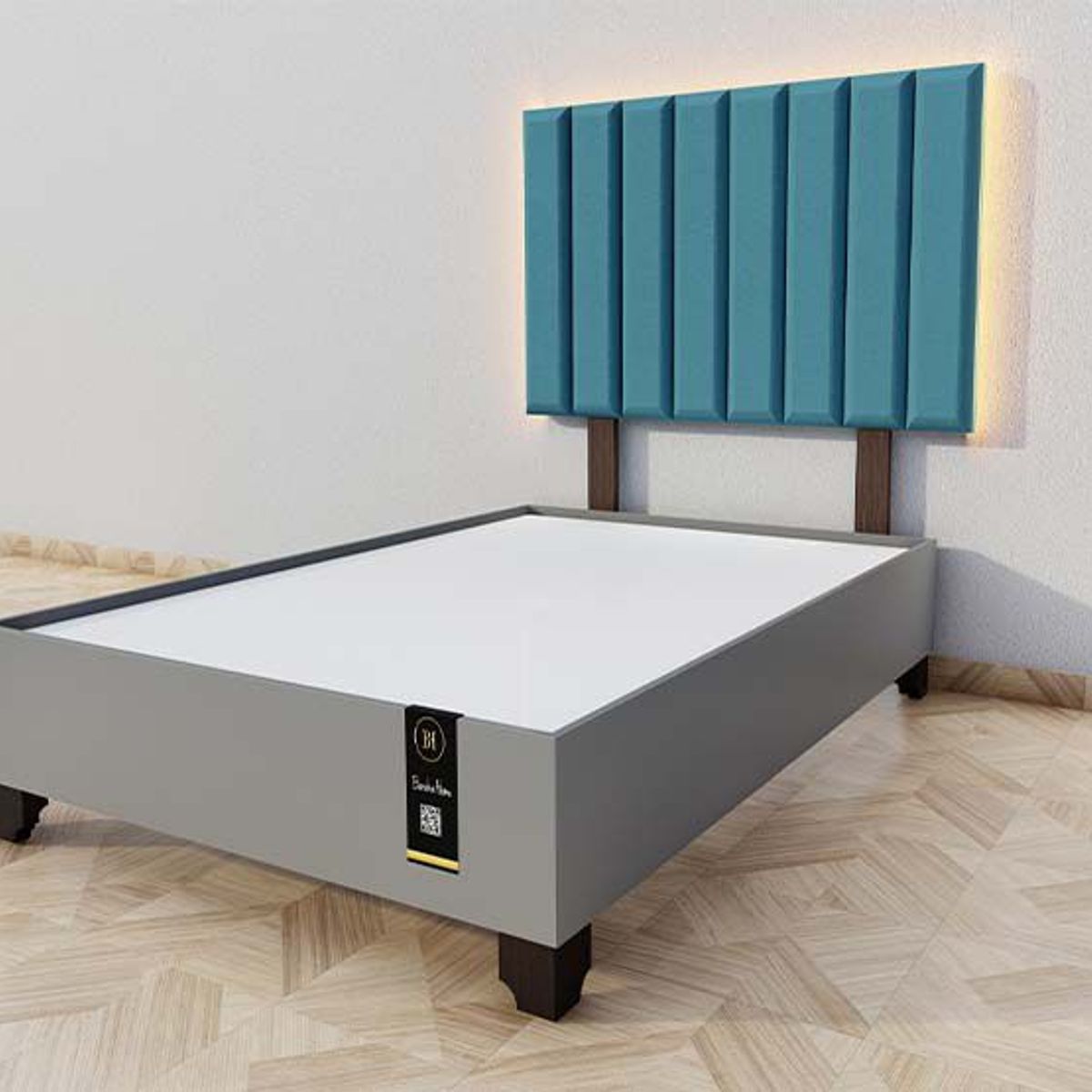 BARAKA HOME - Dormitorio Enns + Cabecera Led Córdoba 2 plz - Cobalto y Gris grafito