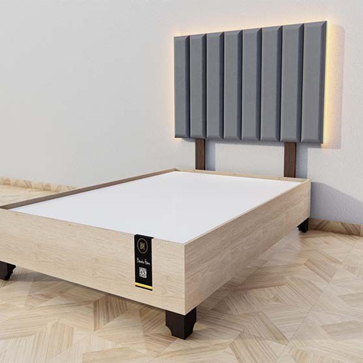 BARAKA HOME - Dormitorio Enns + Cabecera Led Córdoba 2 plz - Gris Oscuro y Damasco