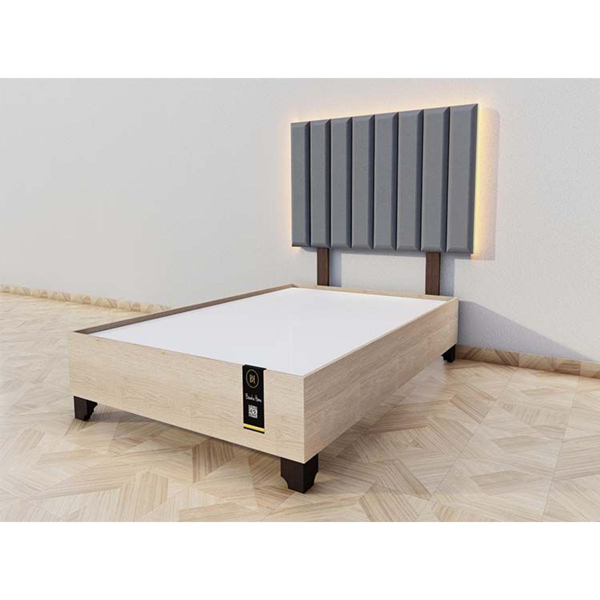 BARAKA HOME - Dormitorio Enns + Cabecera Led Córdoba 2 plz - Gris Oscuro y Damasco