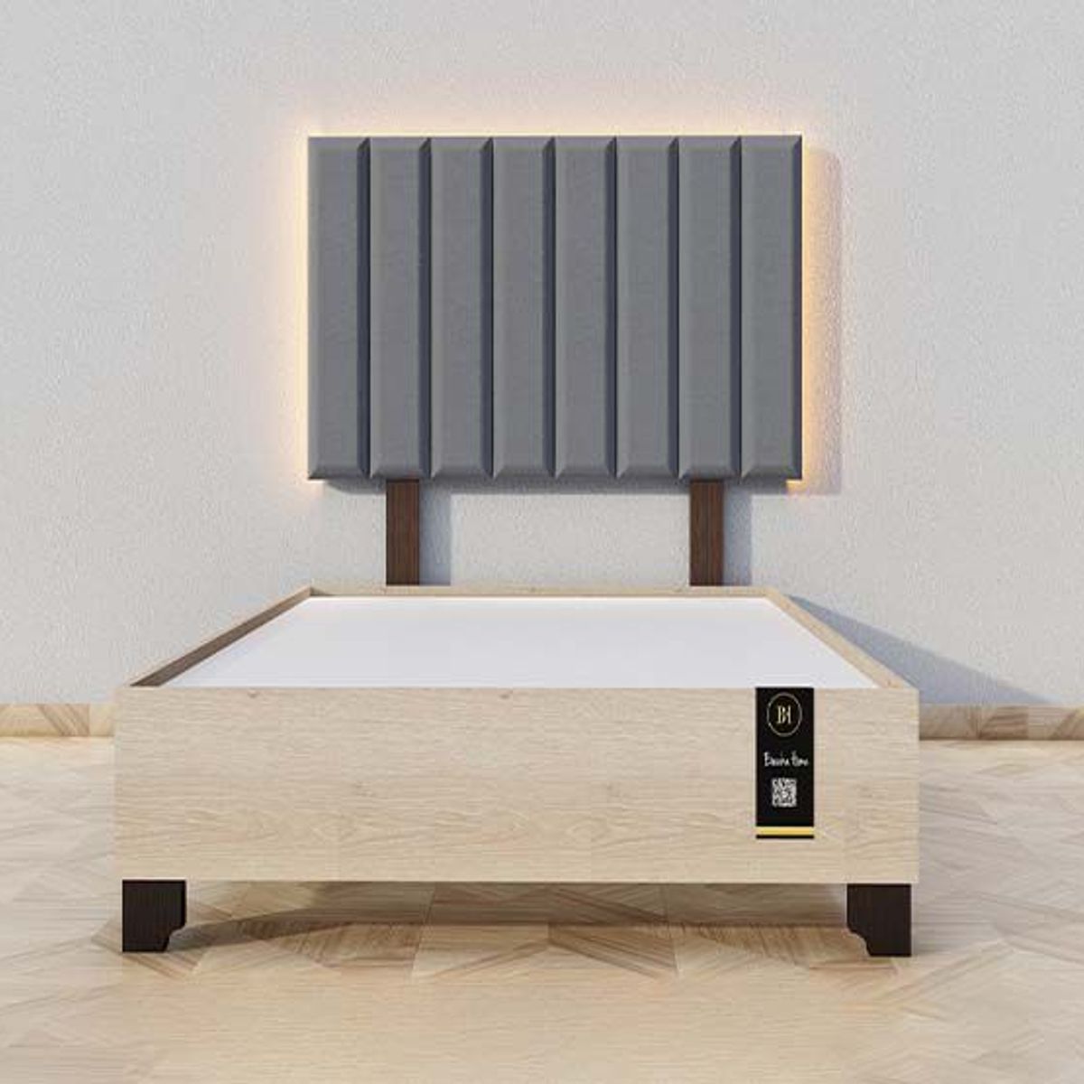 BARAKA HOME - Dormitorio Enns + Cabecera Led Córdoba 2 plz - Gris Oscuro y Damasco