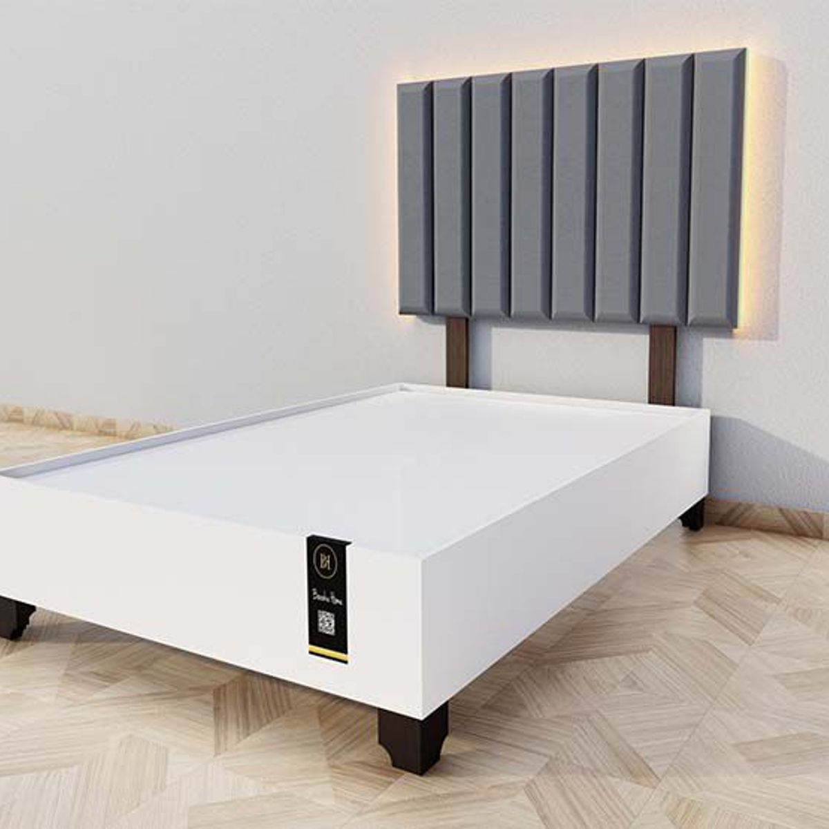 BARAKA HOME - Dormitorio Enns + Cabecera Led Córdoba 2 plz - Gris Oscuro y BLanco