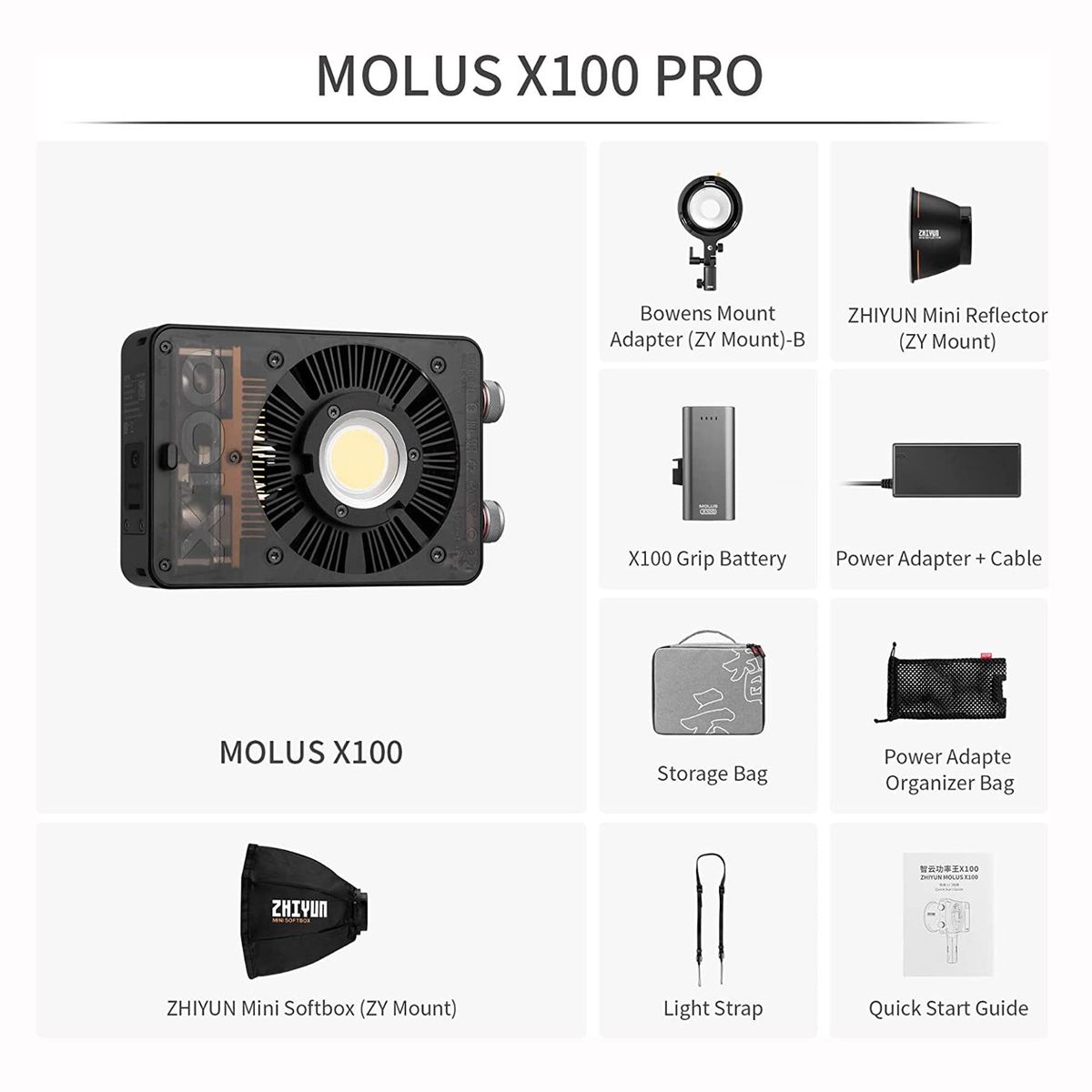 ZHIYUN - Zhiyun Molus X100 PRO Luz de video COB de 100W