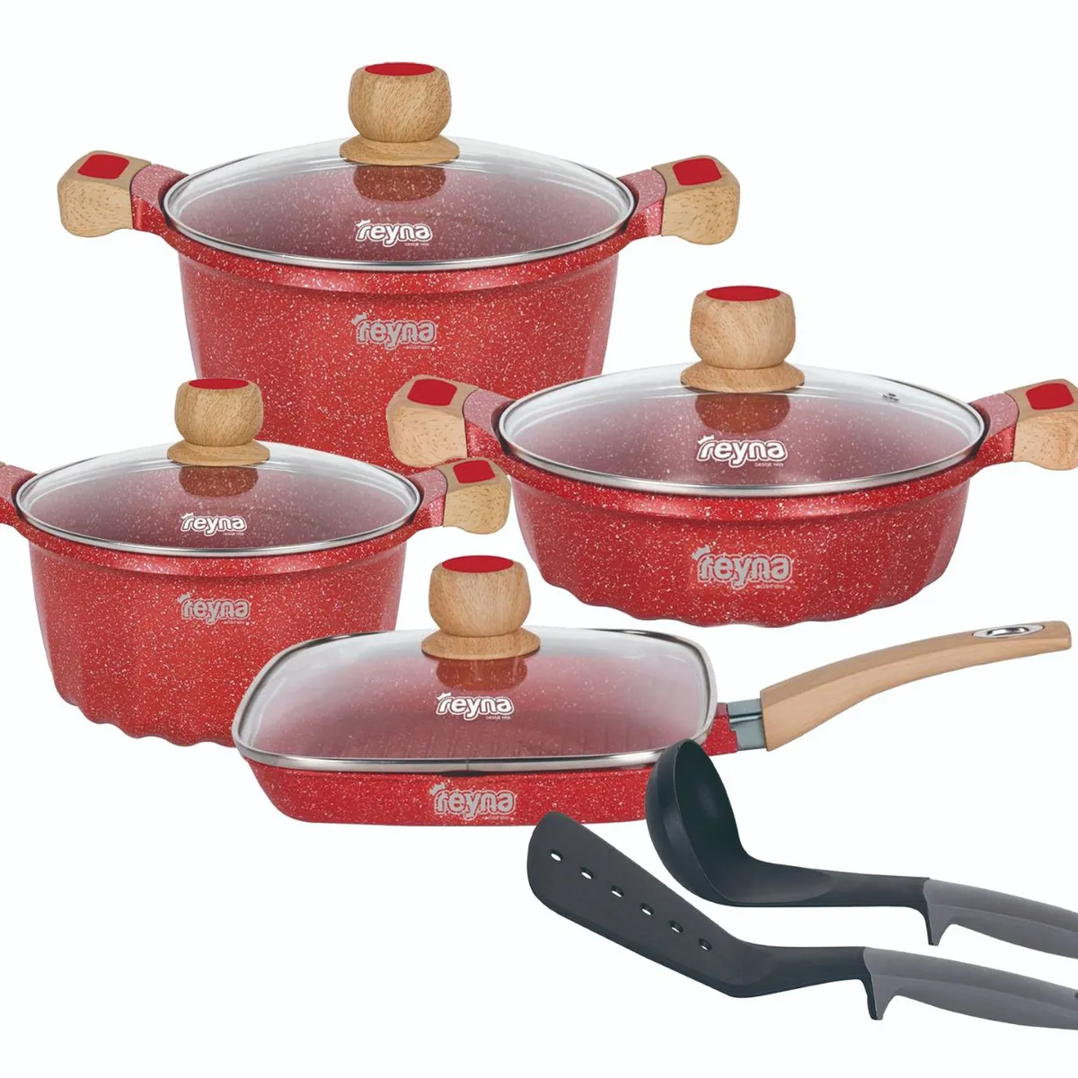 Reyna - Juego de ollas antiadherentes Petra 10pz Rojo