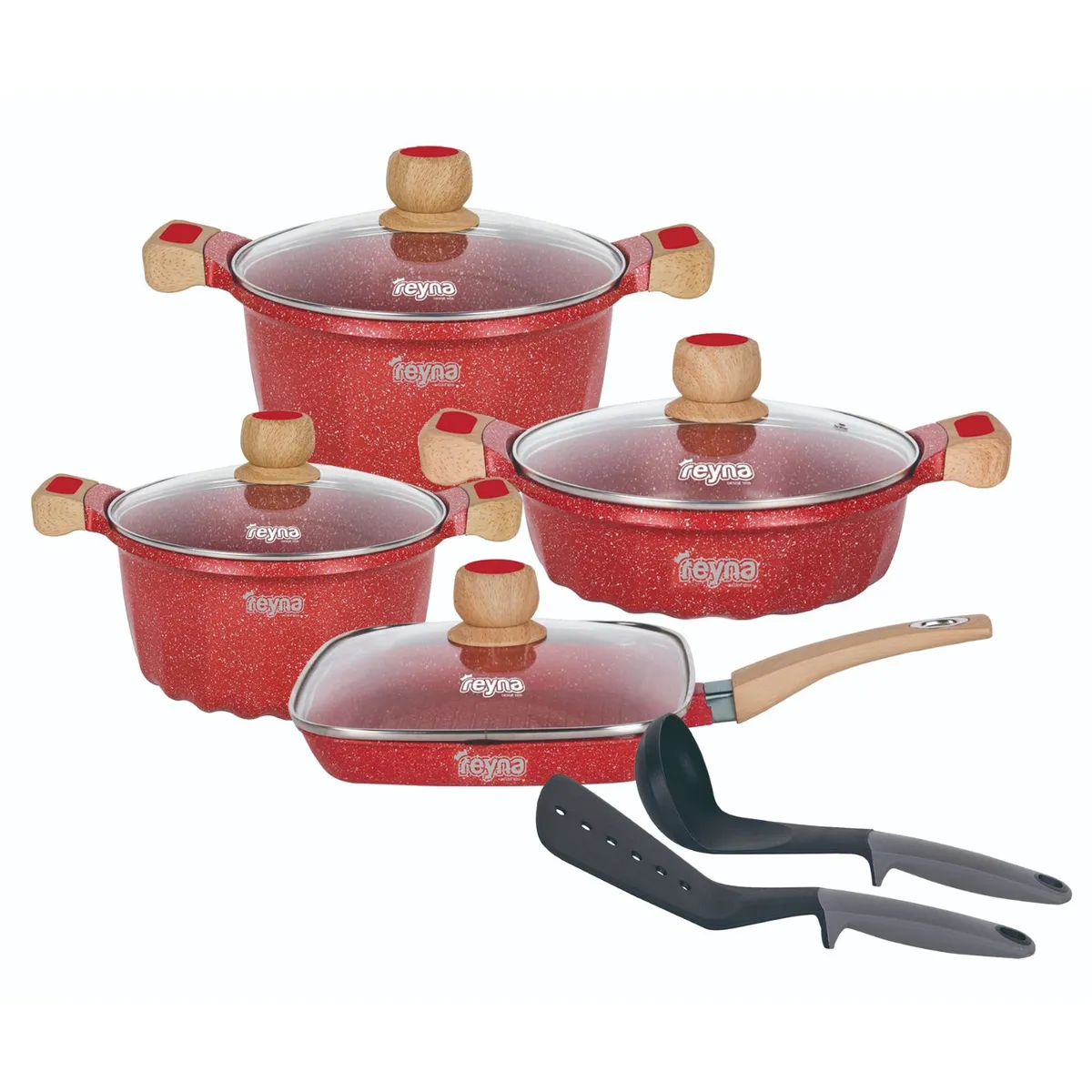 Reyna - Juego de ollas antiadherentes Petra 10pz Rojo