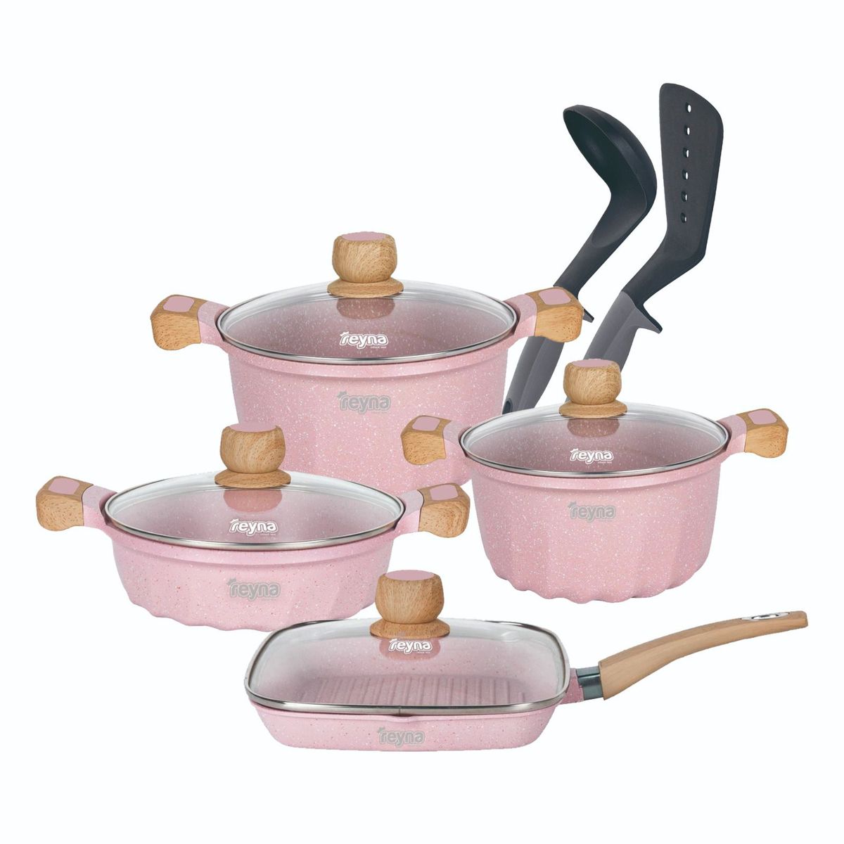 Reyna - Juego de ollas antiadherentes Petra 10 piezas Rosa