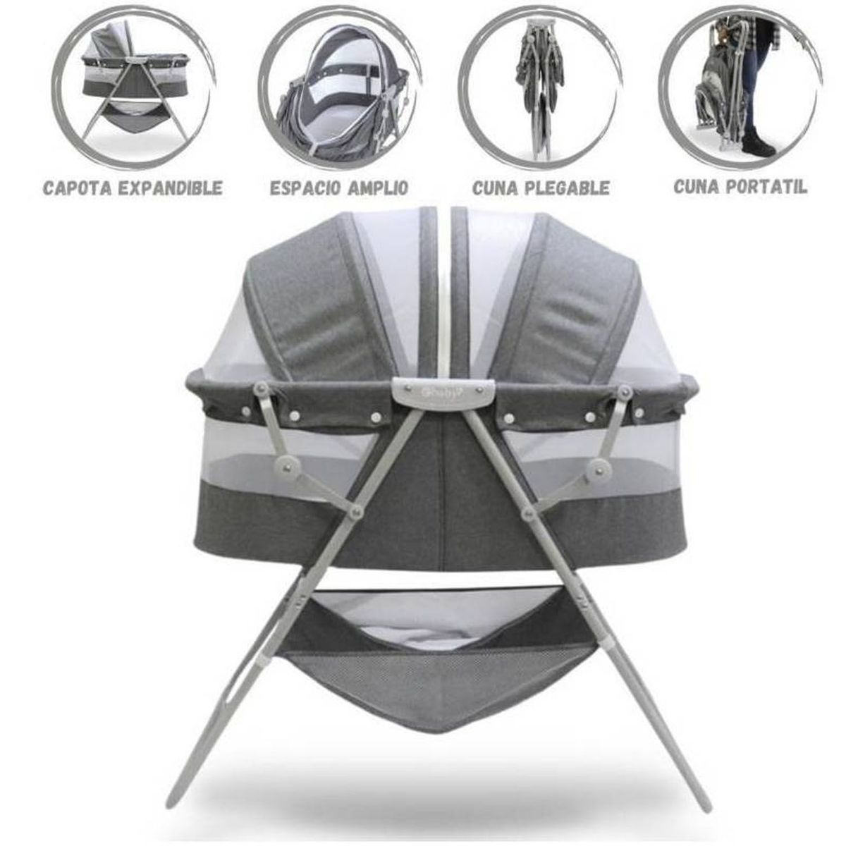 EBABY - Cuna Portátil Plegable Para Bebé »DOLLY» GREY