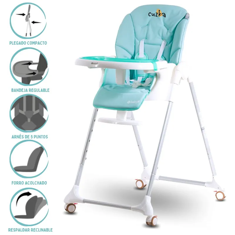 EBABY - Silla de Comer para Bebé Graduable »HARRIET» Ligth Green