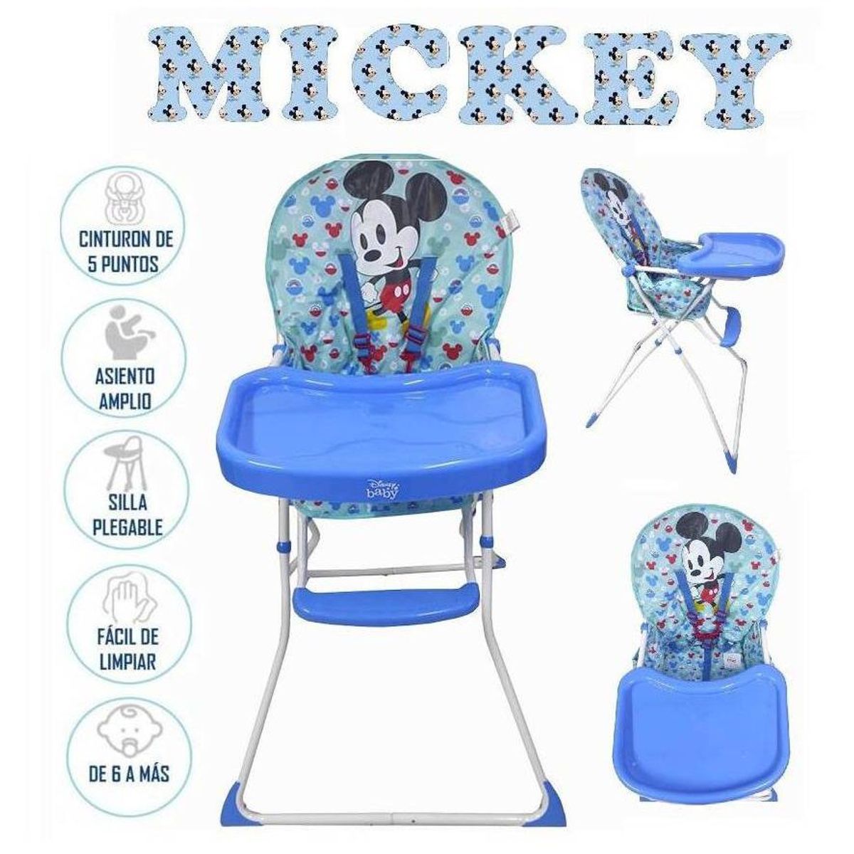 BABY - Silla de comer con bandeja mickey Azul