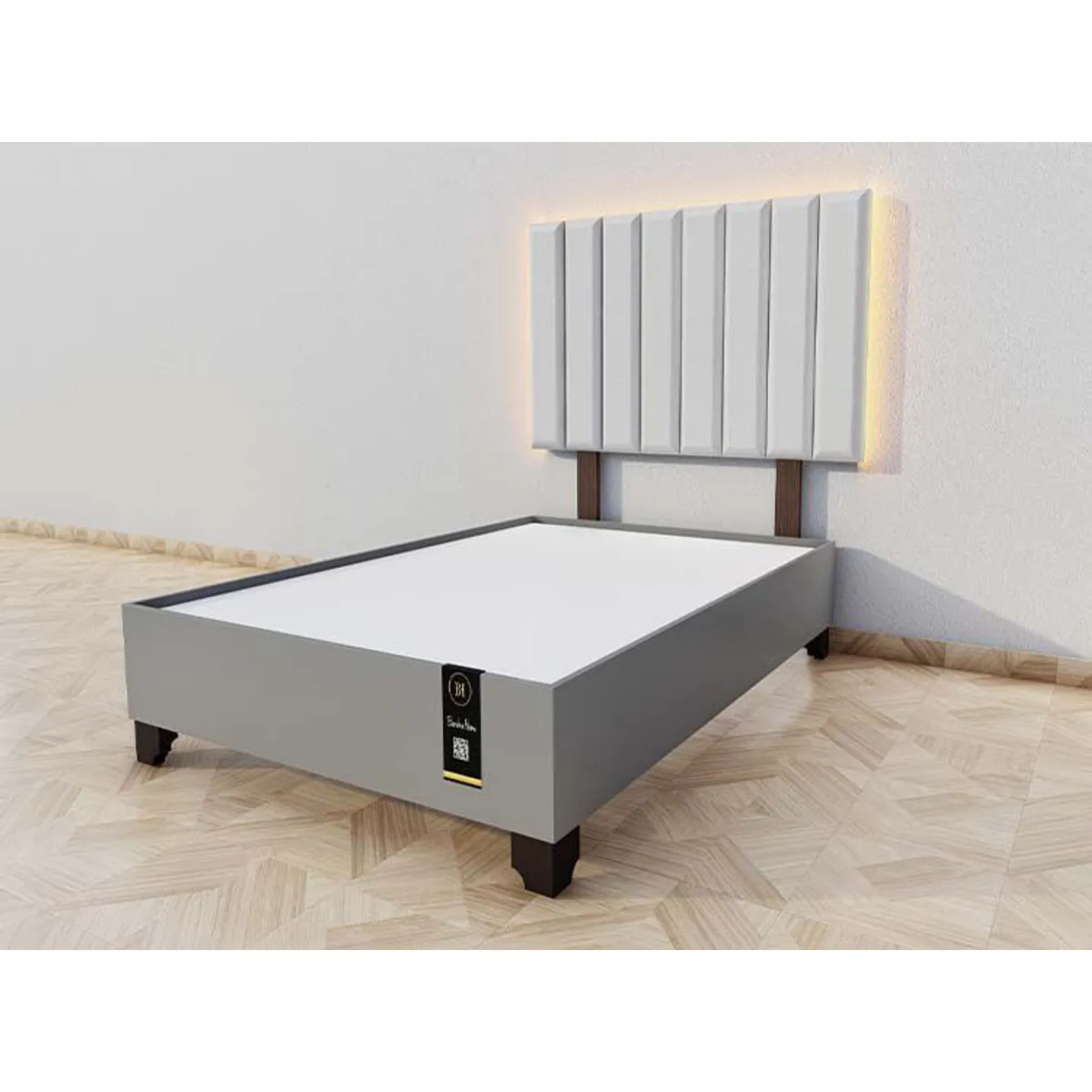BARAKA HOME - Dormitorio Enns + Cabecera Led Córdoba 2 plz - Gris Claro y Gris Grafito